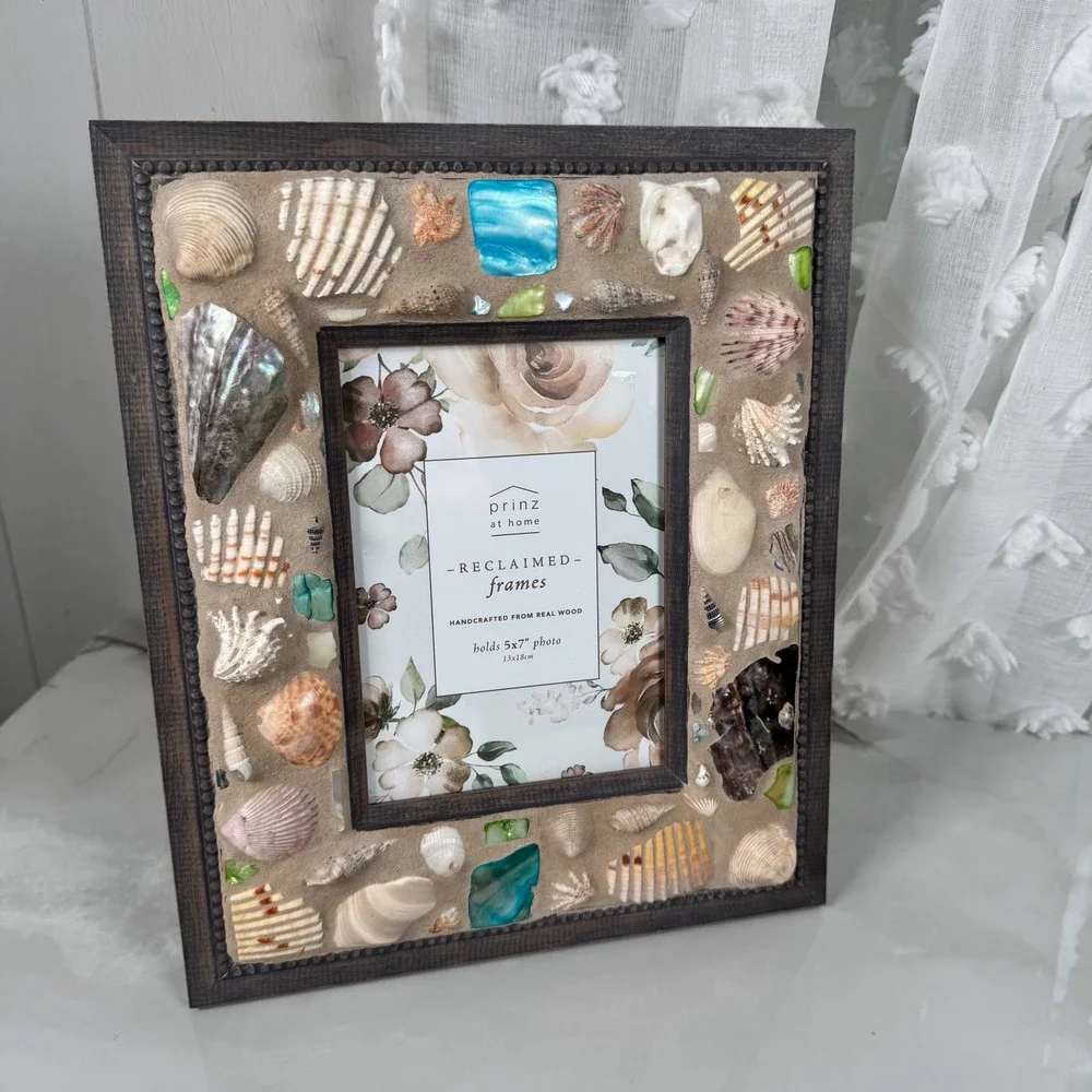 Handcrafted Reclaimed Frames Wood Seashell Picture Frame 5x7 Photo Beach Coastal